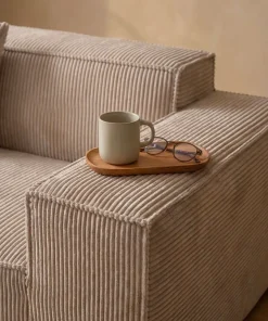 Canapé modulable en angle avec pouf Archiduc Velours côtelé Taupe