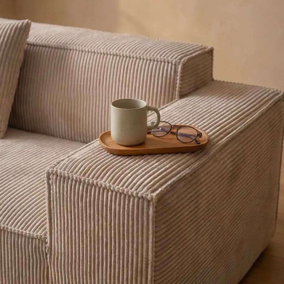 Canapé modulable en angle avec pouf Archiduc Velours côtelé Taupe
