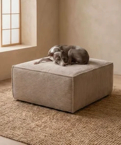 Canapé modulable en angle avec pouf Archiduc Velours côtelé Taupe