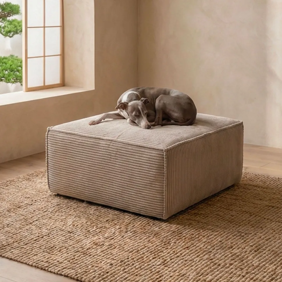 Canapé modulable en angle avec pouf Archiduc Velours côtelé Taupe