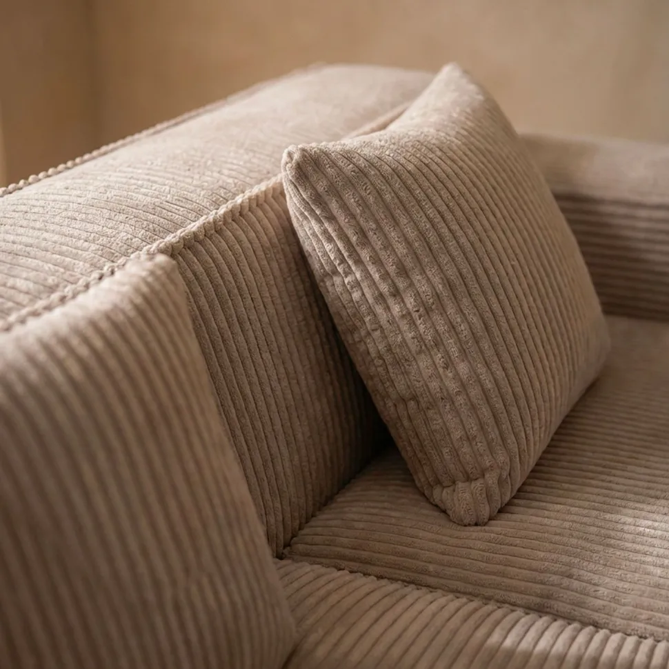 Canapé modulable en angle avec pouf Archiduc Velours côtelé Taupe