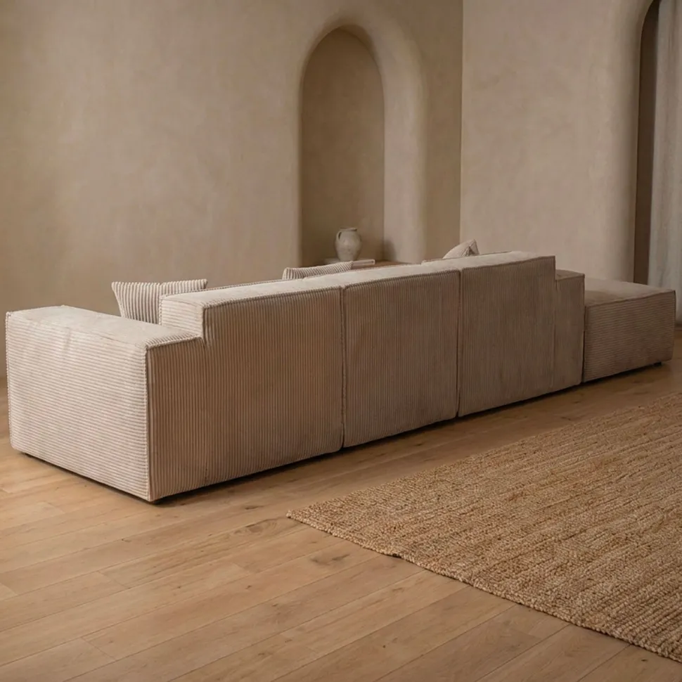 Canapé modulable en angle avec pouf Archiduc Velours côtelé Taupe