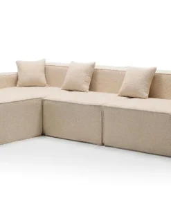 Canapé modulable en angle avec pouf Archiduc Tissu bouclette beige