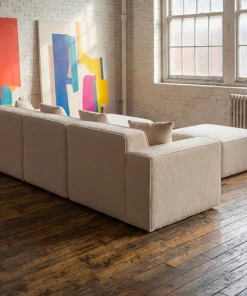 Canapé modulable en angle avec pouf Archiduc Tissu bouclette beige