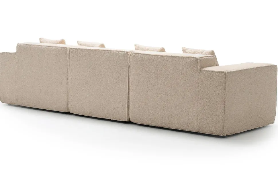 Canapé modulable en angle avec pouf Archiduc Tissu bouclette beige