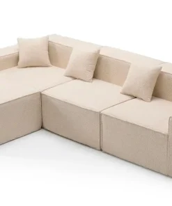 Canapé modulable en angle avec pouf Archiduc Tissu bouclette beige