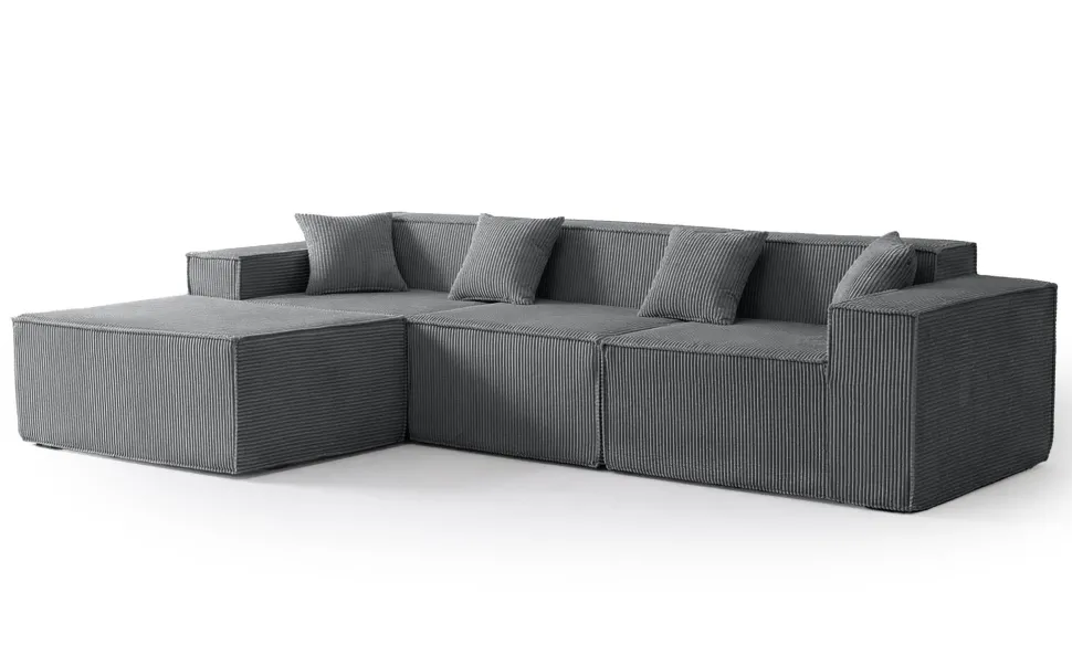 Canapé modulable en angle avec pouf Archiduc Velours côtelé Gris foncé