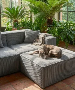 Canapé modulable en angle avec pouf Archiduc Velours côtelé Gris foncé