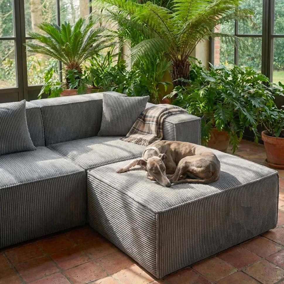 Canapé modulable en angle avec pouf Archiduc Velours côtelé Gris foncé