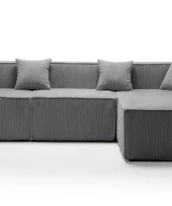 Canapé modulable en angle avec pouf Archiduc Velours côtelé Gris foncé