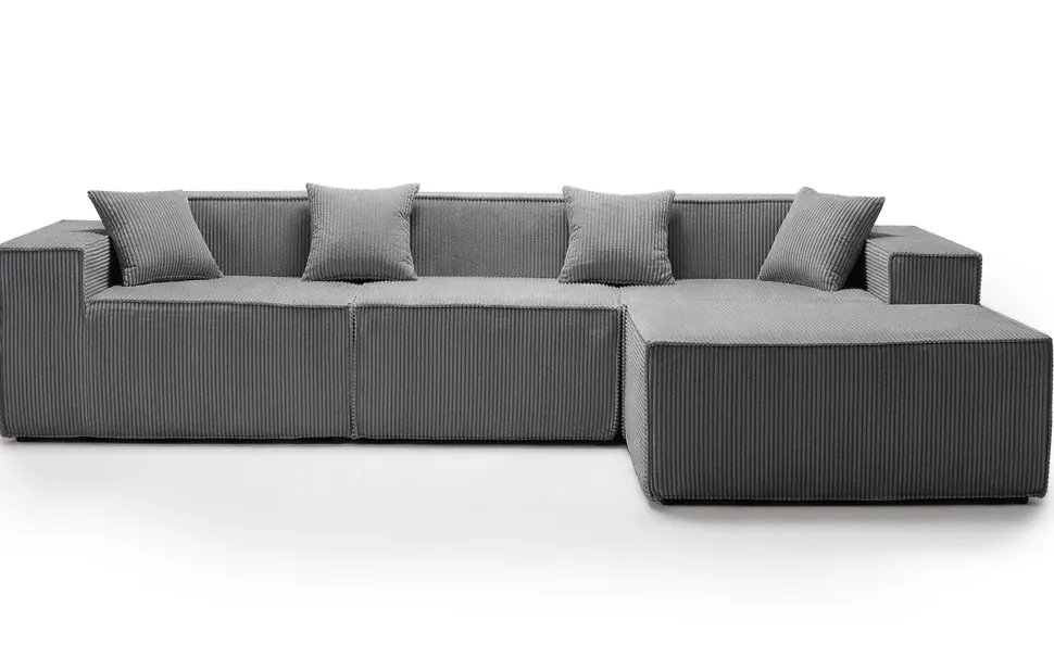 Canapé modulable en angle avec pouf Archiduc Velours côtelé Gris foncé