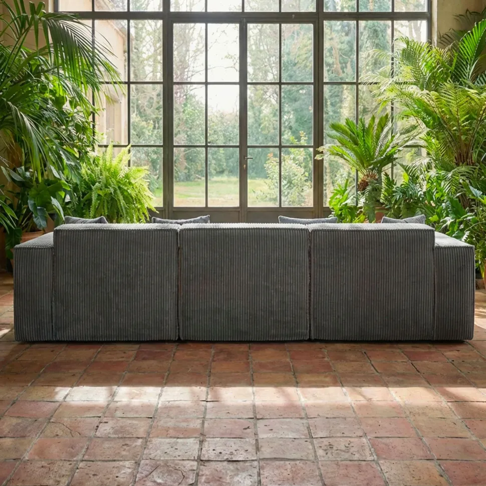 Canapé modulable en angle avec pouf Archiduc Velours côtelé Gris foncé