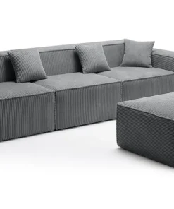 Canapé modulable en angle avec pouf Archiduc Velours côtelé Gris foncé