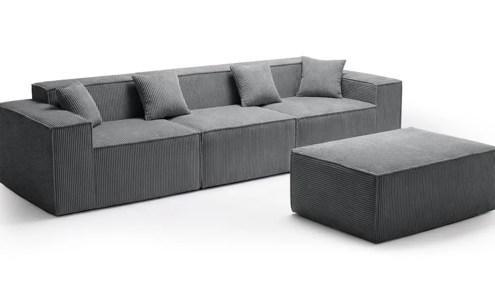 Canapé modulable en angle avec pouf Archiduc Velours côtelé Gris foncé