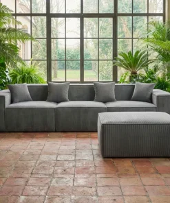 Canapé modulable en angle avec pouf Archiduc Velours côtelé Gris foncé