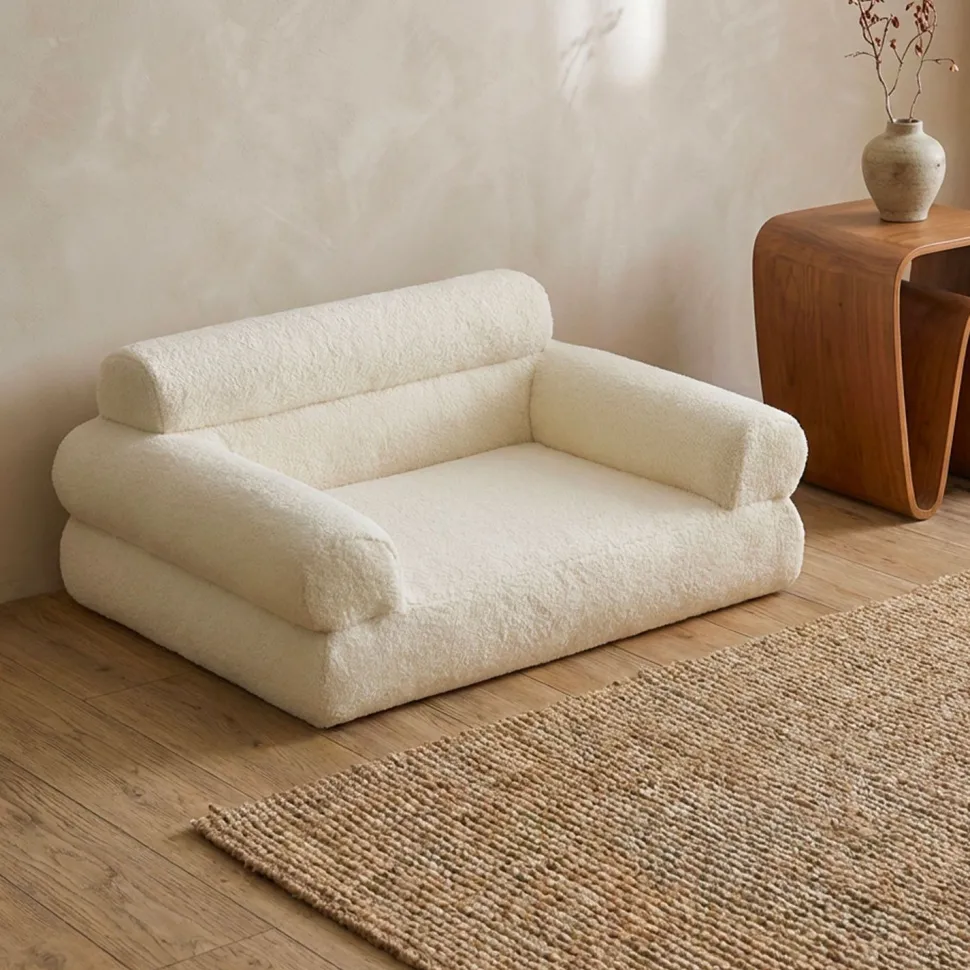 Canapé pour chien et chat Titou 50x80 Tissu Bouclette Crème