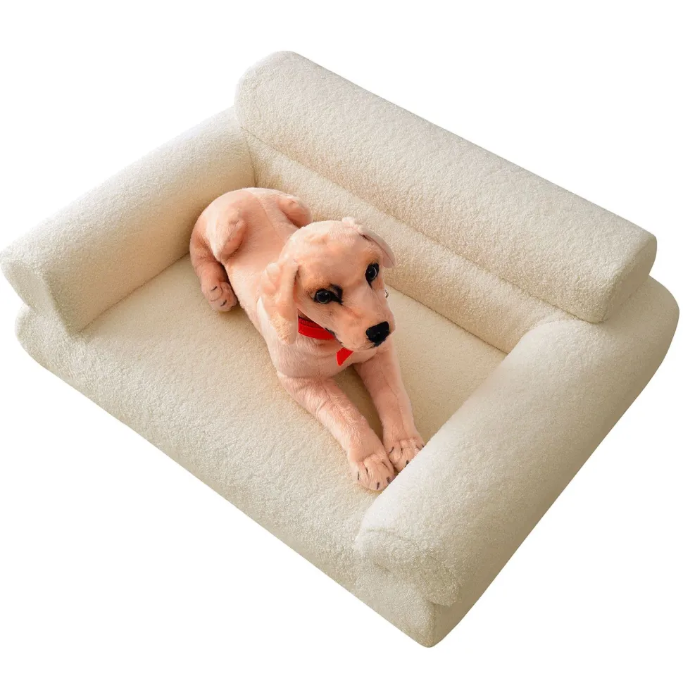 Canapé pour chien et chat Titou 50x80 Tissu Bouclette Crème
