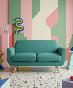 Canapé scandinave 2 places Danube Tissu Bleu-Vert