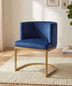 Chaise / Fauteuil Noellie Velours Bleu pieds Or