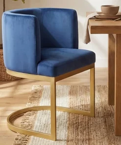 Chaise / Fauteuil Noellie Velours Bleu pieds Or