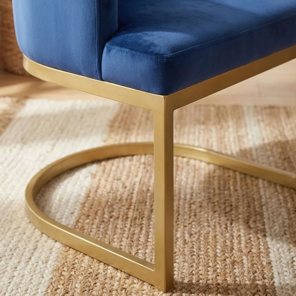 Chaise / Fauteuil Noellie Velours Bleu pieds Or