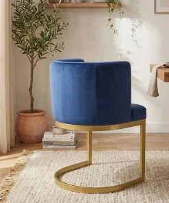 Chaise / Fauteuil Noellie Velours Bleu pieds Or