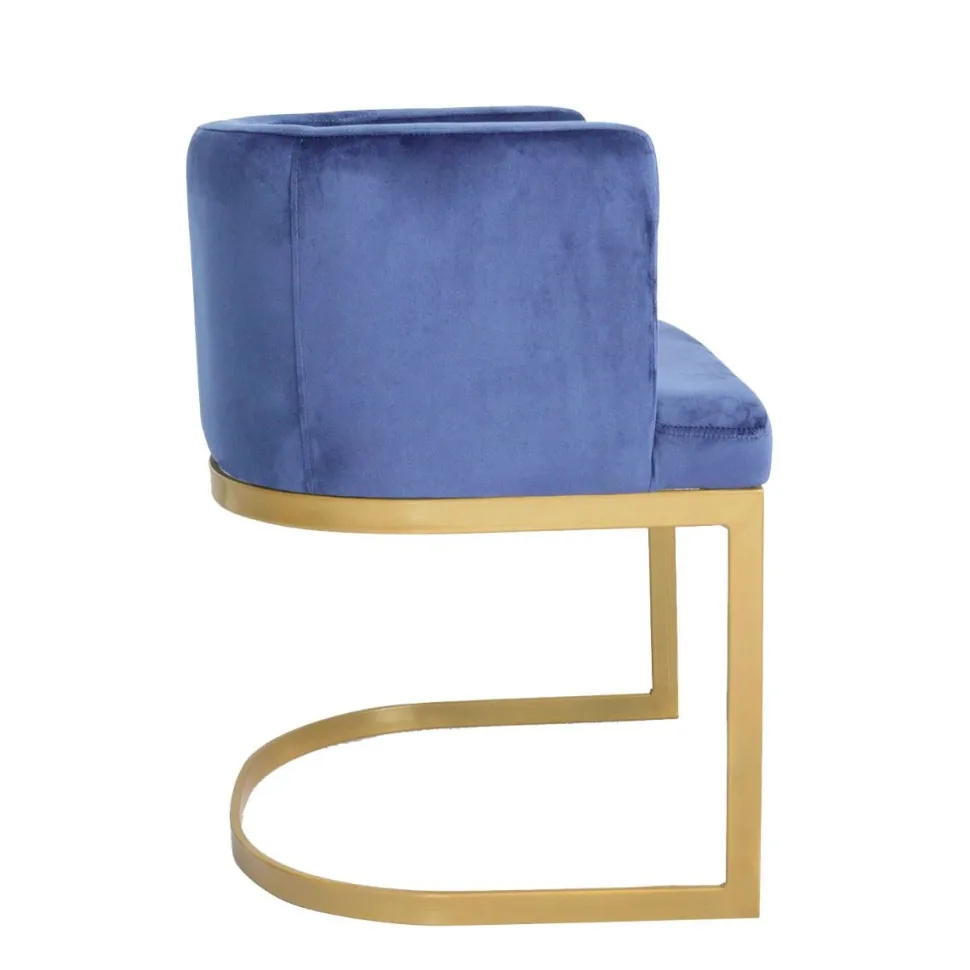 Chaise / Fauteuil Noellie Velours Bleu pieds Or