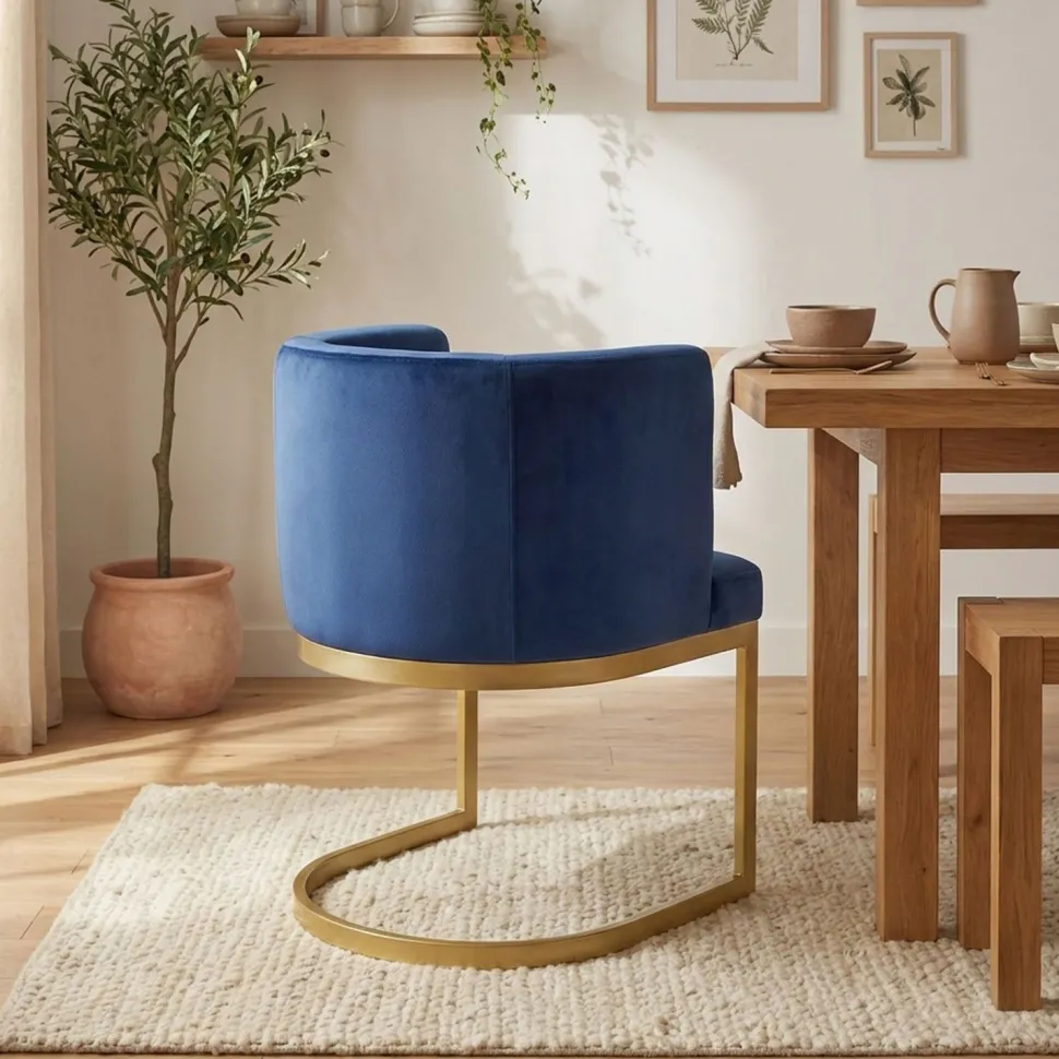 Chaise / Fauteuil Noellie Velours Bleu pieds Or