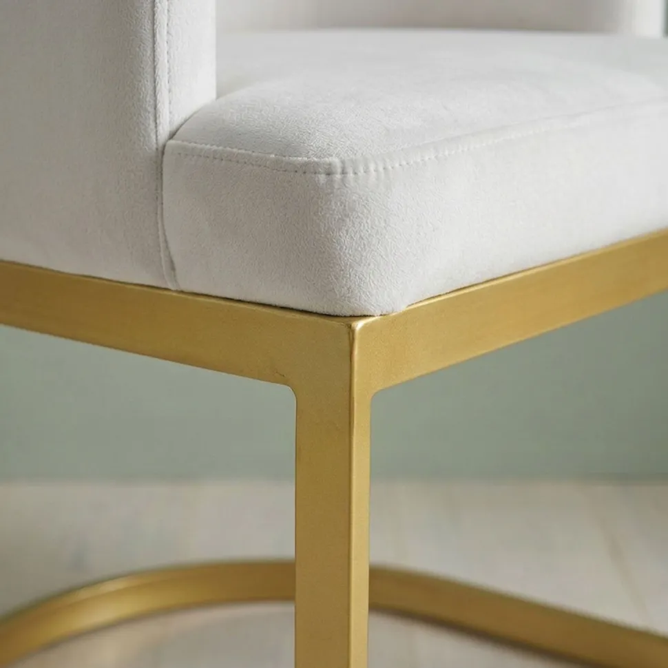 Chaise / Fauteuil Noellie Velours Blanc pieds Or