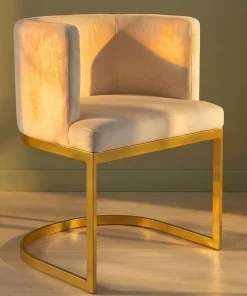 Chaise / Fauteuil Noellie Velours Blanc pieds Or