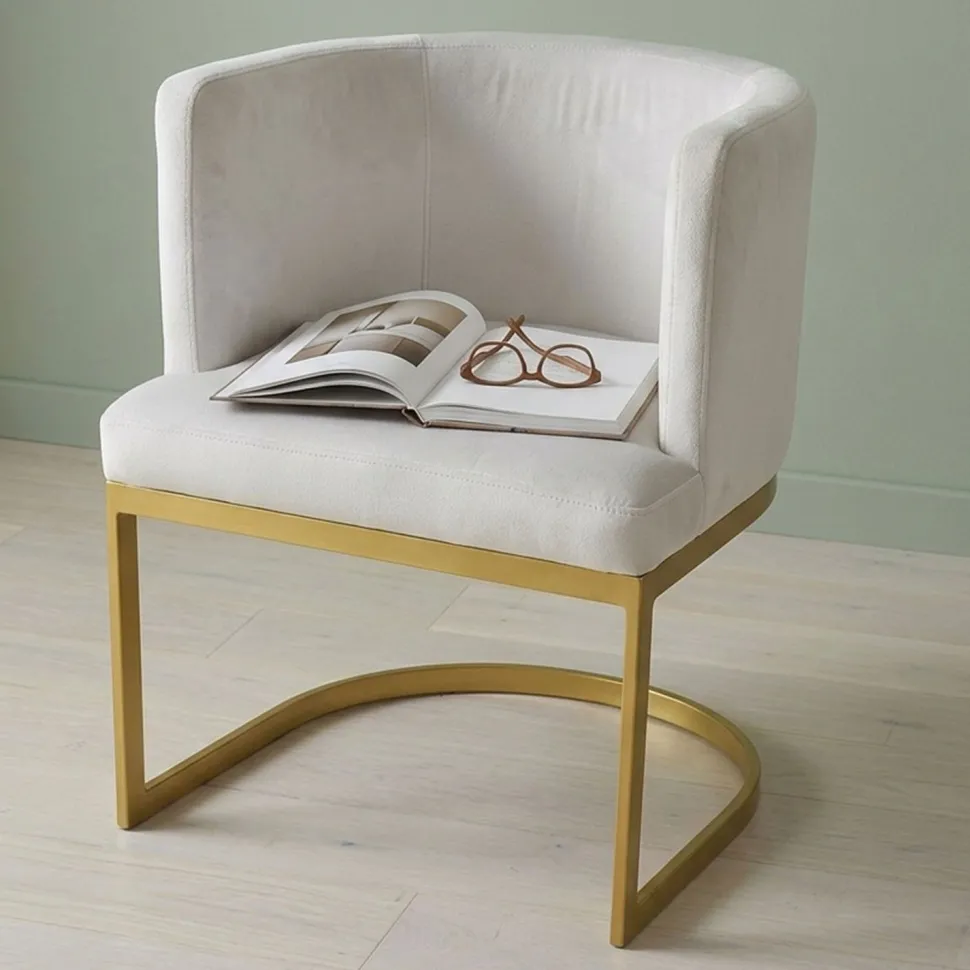 Chaise / Fauteuil Noellie Velours Blanc pieds Or