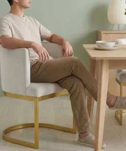 Chaise / Fauteuil Noellie Velours Blanc pieds Or