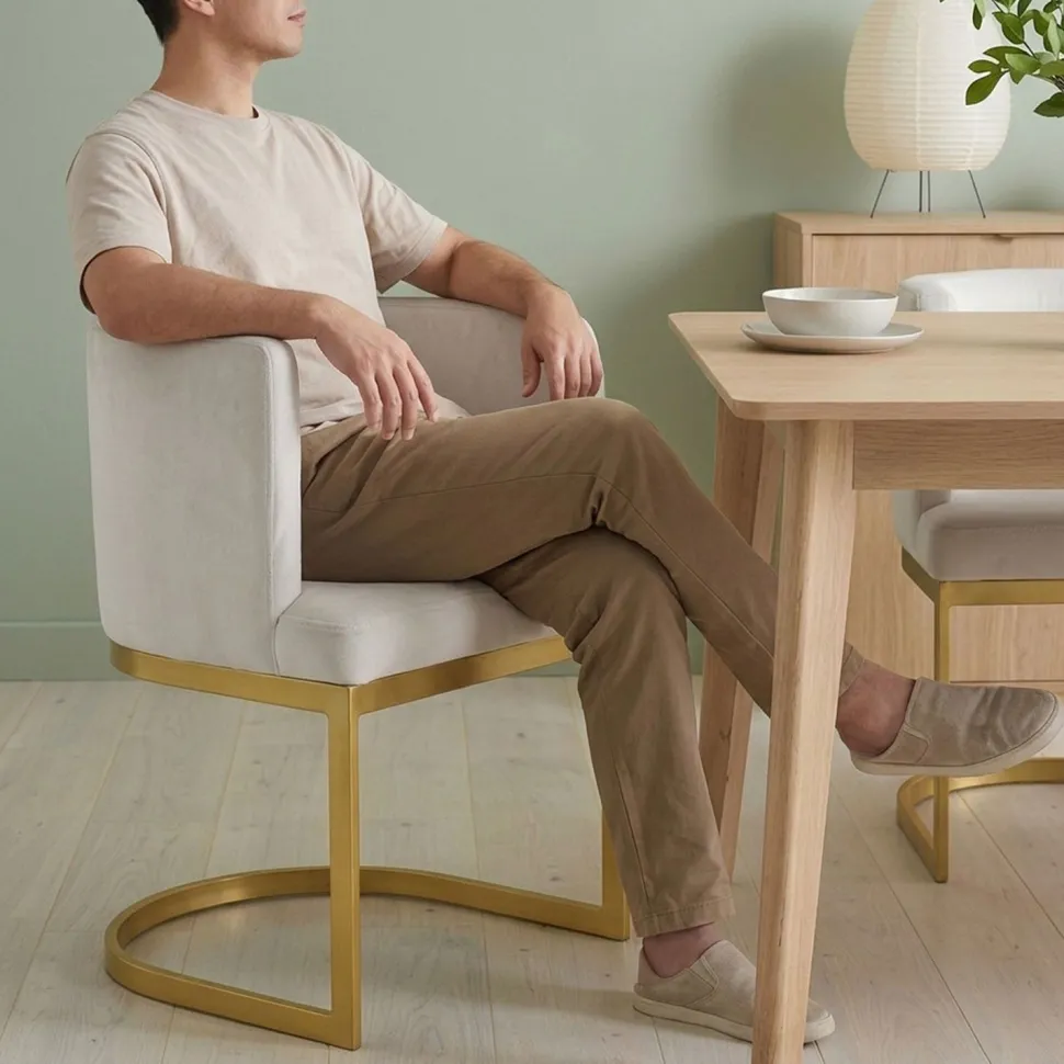 Chaise / Fauteuil Noellie Velours Blanc pieds Or