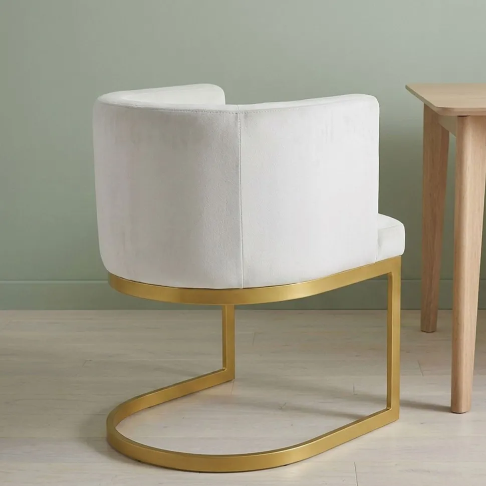 Chaise / Fauteuil Noellie Velours Blanc pieds Or