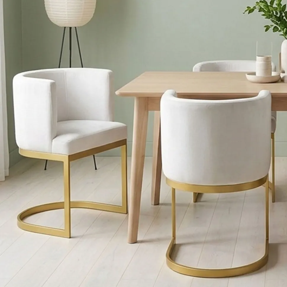 Chaise / Fauteuil Noellie Velours Blanc pieds Or