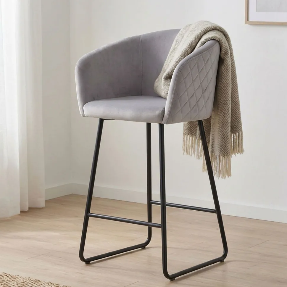 Chaise de bar Bobby Velours Argent