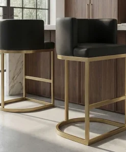 Chaise de bar Noellie Simili P.U. Noir Pieds Or