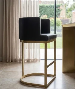Chaise de bar Noellie Simili P.U. Noir Pieds Or