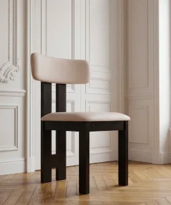 Chaise de salle à manger design Ceriz Bois foncé et Velours Beige