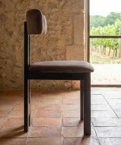 Chaise de salle à manger design Ceriz Bois foncé et Velours Marron