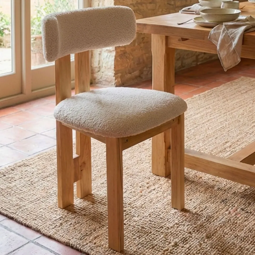 Chaise de salle à manger design Ceriz Bois clair et Tissu bouclette Beige