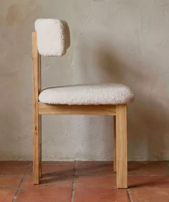 Chaise de salle à manger design Ceriz Bois clair et Tissu bouclette Beige