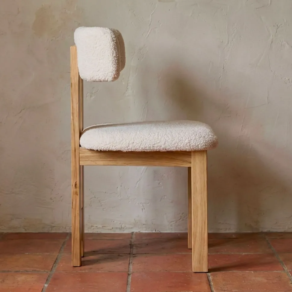 Chaise de salle à manger design Ceriz Bois clair et Tissu bouclette Beige