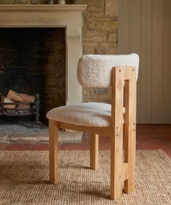 Chaise de salle à manger design Ceriz Bois clair et Tissu bouclette Beige