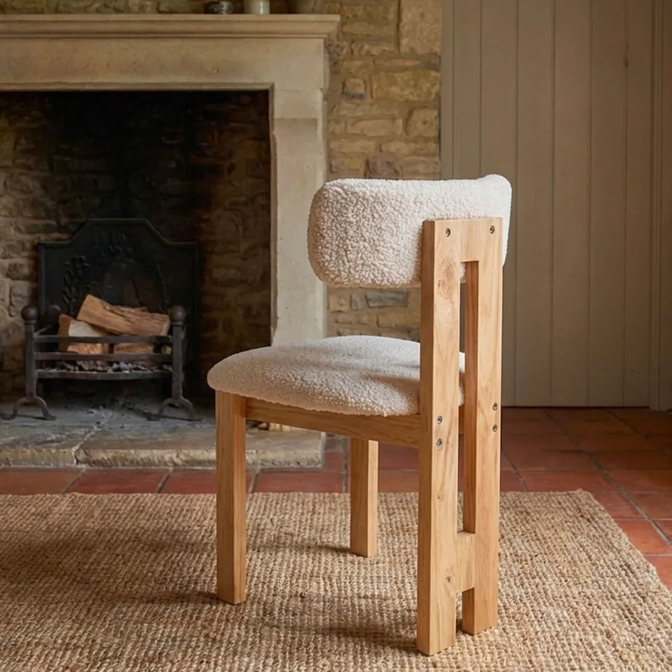 Chaise de salle à manger design Ceriz Bois clair et Tissu bouclette Beige