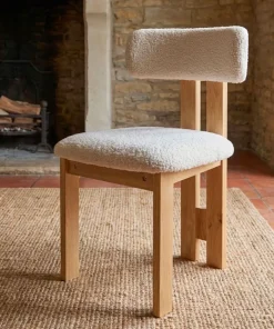 Chaise de salle à manger design Ceriz Bois clair et Tissu bouclette Beige