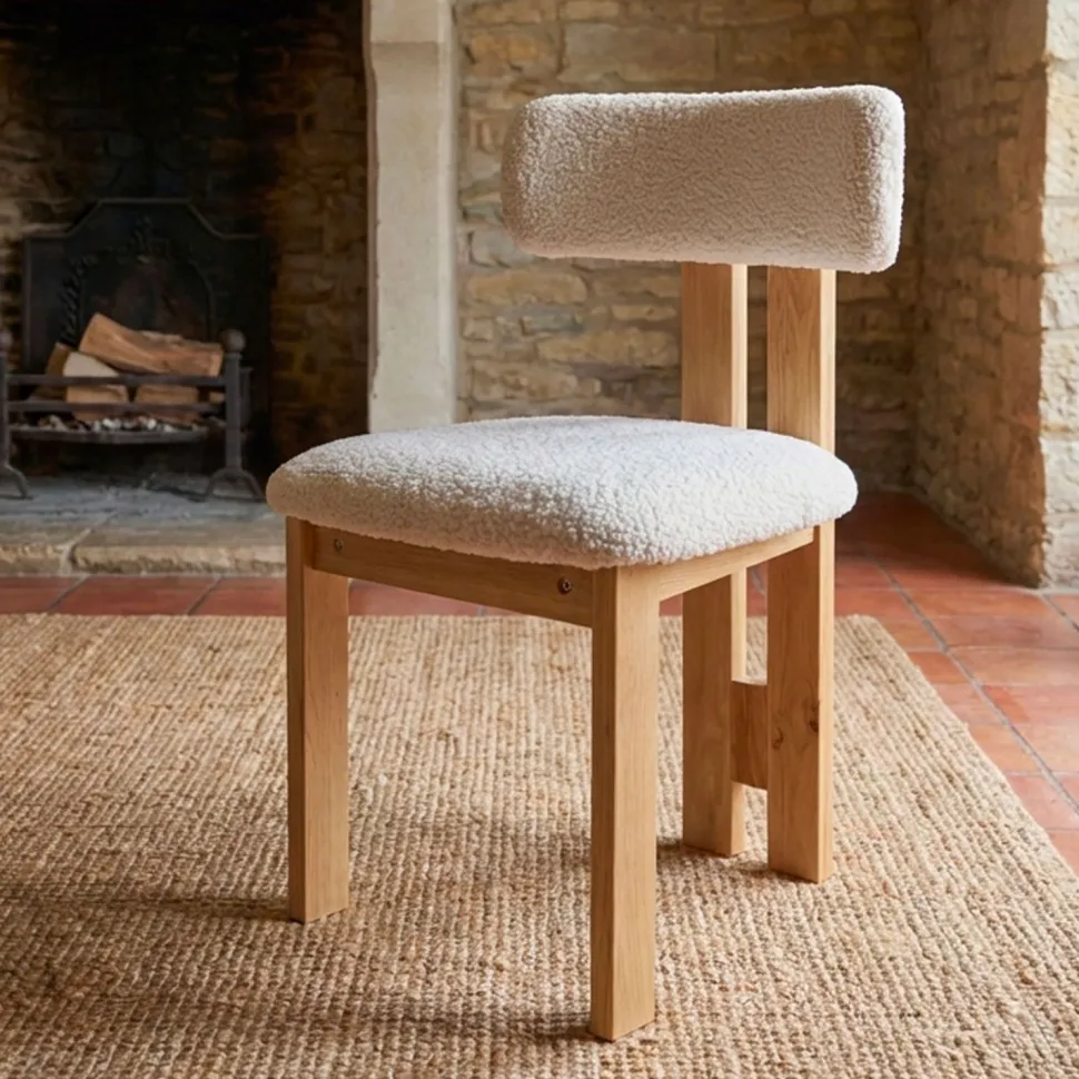 Chaise de salle à manger design Ceriz Bois clair et Tissu bouclette Beige