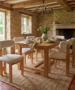 Chaise de salle à manger design Ceriz Bois clair et Tissu bouclette Beige