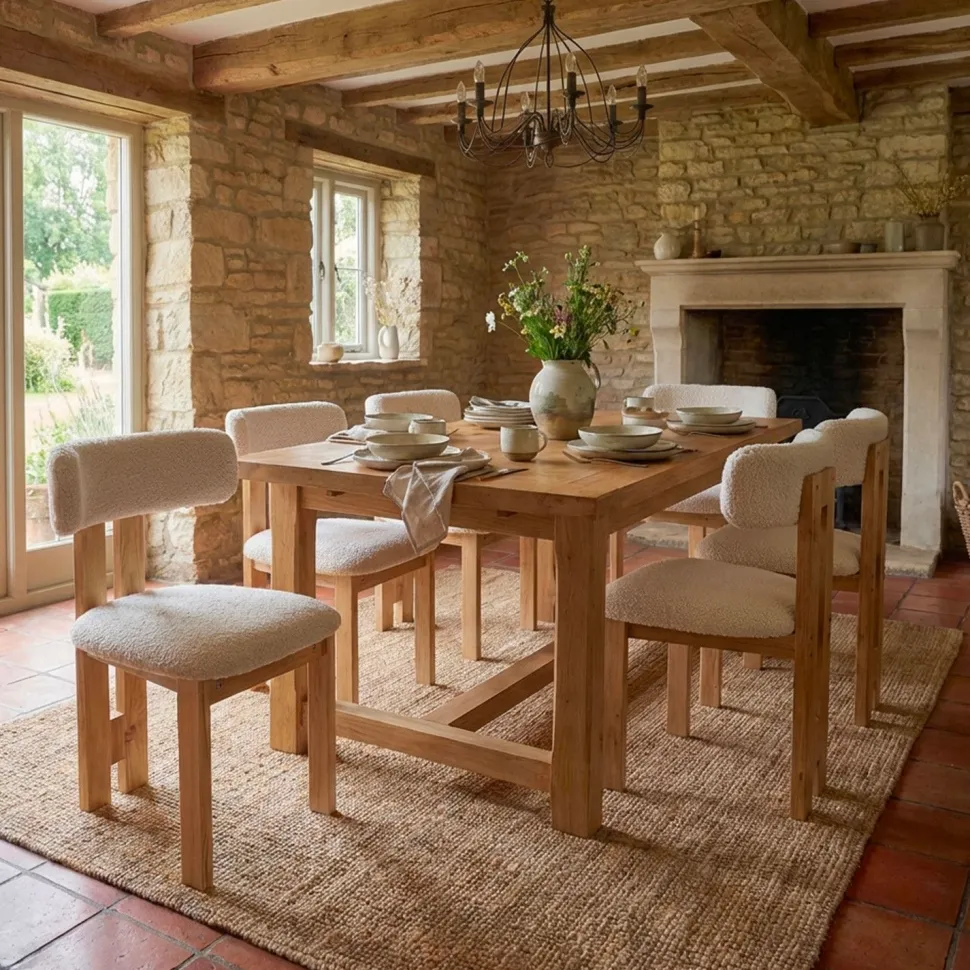 Chaise de salle à manger design Ceriz Bois clair et Tissu bouclette Beige