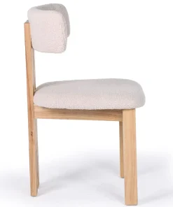 Chaise de salle à manger design Ceriz Bois clair et Tissu bouclette Beige